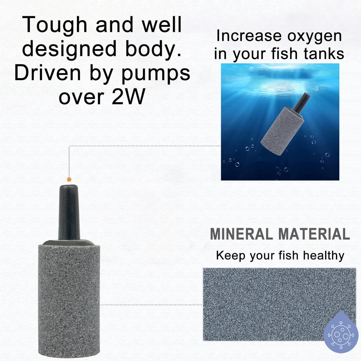 Aqua Dream Air Stone 1 Inch Cylinder Diffuser for Fish Tank Aquarium Air Pump One Pack of 10pcs