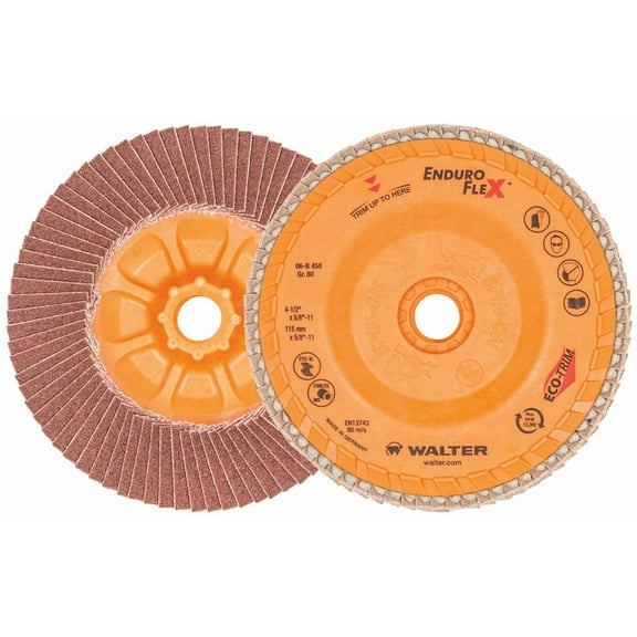 Walter 06B458 4-1/2x5/8-11 Enduro-Flex Spin-On Flap Discs with Eco-Trim Backing 80 Grit Type 27S, 10 pack
