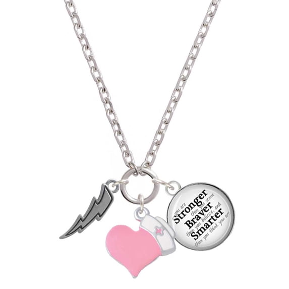 Delight Jewelry Silvertone Lightning Bolt - Light Pink Heart Nurse Strong Zoe Necklace