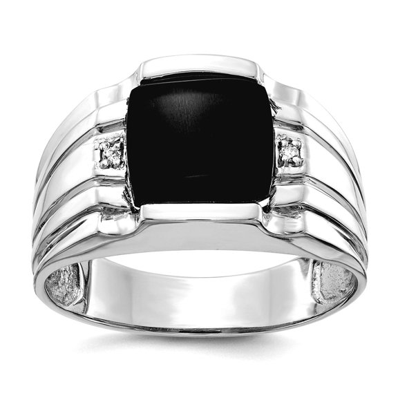 14k White Gold Polished Prong set Not engraveable Diamond mens ring Size 10 Ring for Men - .02 dwt