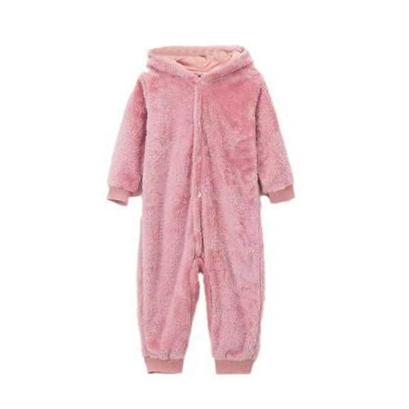 Kovlvoll Toddler Baby Girls Clothes Fuzzy Rompers Long Sleeve Hooded Winter Thickened Warm Newborn Button up Jumpsuit