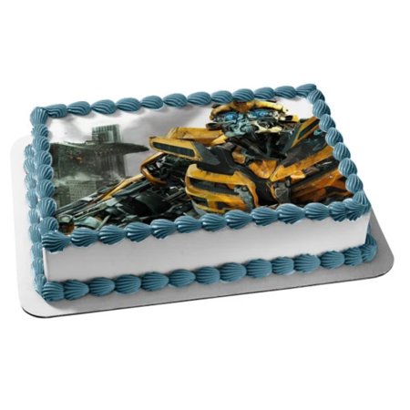 Transformers Bumblebee Burning Building Edible Cake Topper Image