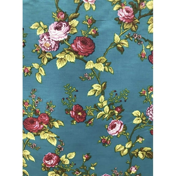 Vintage Floral Rose Print Poly Cotton Fabric by the 5 Yard, 10 Yard, 15 Yard and 20 Yard Increment, 58"60" Wide, All Colors