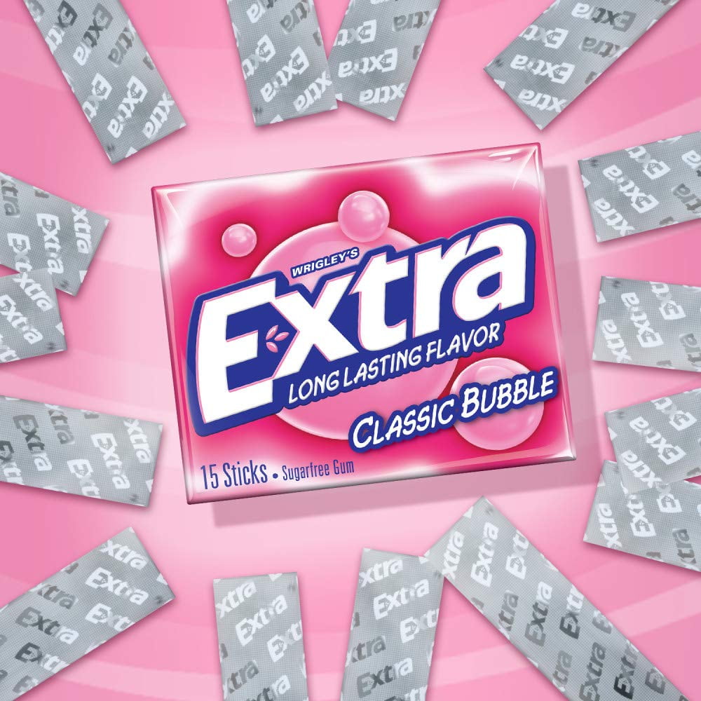 EXTRA Classic Bubble Gum Sugarfree Chewing Gum 12 Pack Case Wholesale Great for Convenience Stores, Snack Shops, Grocery Stores Or Just Stock Up For The Love Of 'EM (WHOLESALE CASE BOXED)