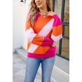 thumbnail image 2 of Cross Stripe Color Block Sweater Long Sleeve Regular Fit for Women Fuchsia Small, 2 of 5