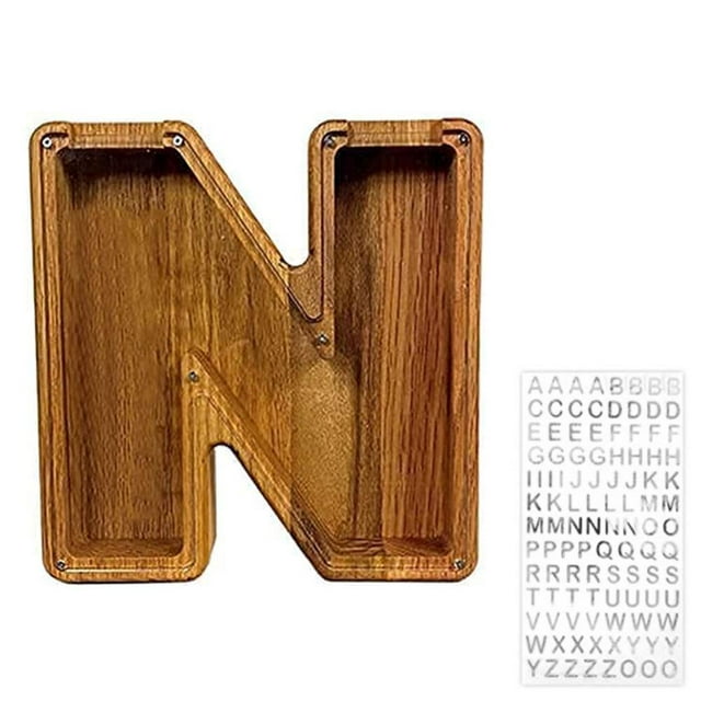 Dsseng Wooden Piggy Bank Personalized Letters Coin Bank Piggy Bank Text Engraved Money Box Wooden Piggy Bank Gift for Kids Christmas Birthday Gift Home Decoration. (J)