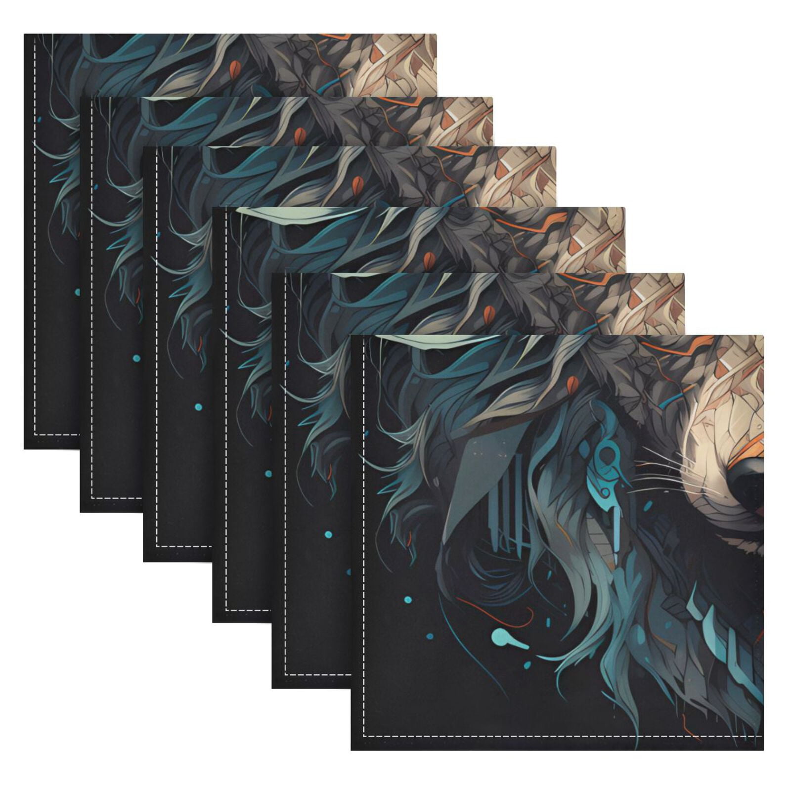 JSTEL King Of Wolf Cloth Napkins Set of 6, 20x20 Inch Washable and Reusable Napkin for Decoupage Dinner Party Everyday Use