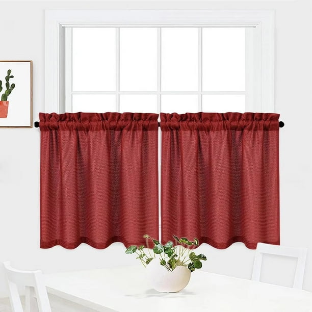 GlowSol Cafe Curtains 30"W x 24"L Waffle Woven Textured Blackout