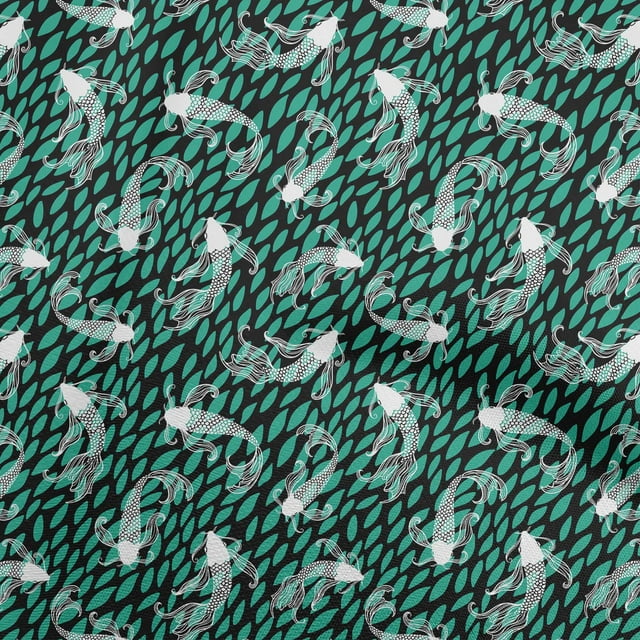 oneOone Viscose Chiffon Green Fabric Asian Japanese Koi Fish Craft Projects Decor Fabric Printed by The Yard 42 Inch Wide