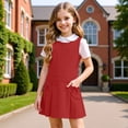 thumbnail image 2 of Arlun Girls Sleeveless Uniform Jumper Dress Cute Crew Neck Short Sleeve Knee Length School Pleated Dresses with Side Pockets Solid Color Casual Back to School Clothes 1-Red 110, 2 of 7