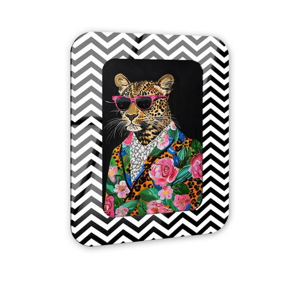 Gala Cheetah Maximalist Wall Art – Black & White Rounded Acrylic Wall Frame, 13.5x18.5 – Sculptural Dimensional Wall Art – Modern Decor by NOTORIART