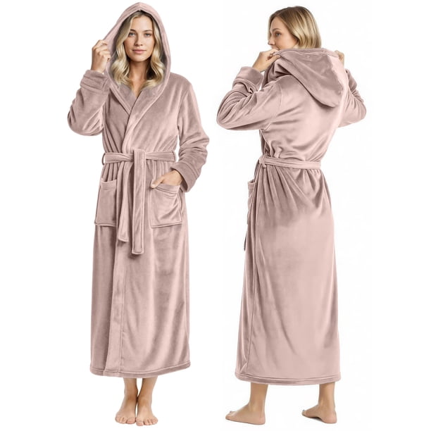 Bata con Capucha para Mujer NY Threads Premium de Franela Taupe XL