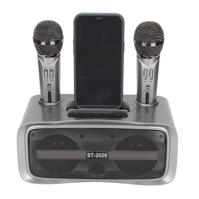 Powerful Karaoke Machine, Support Multiple Playback Modes Portable Karaoke Speaker System Silver Black For Lecture For Party