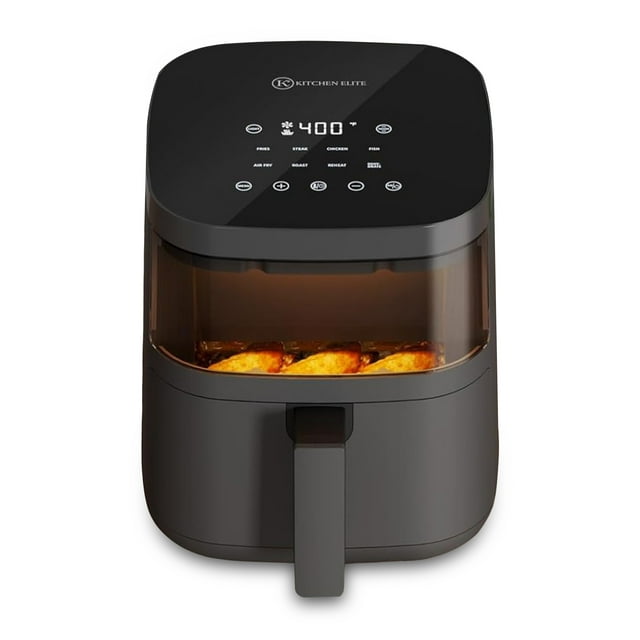 Kitchen Elite 4 Quart Digital Air Fryer Oven, Window, Touchscreen, Compact Cooker, Gray