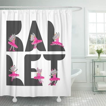 KSADK Dance for Girl Cute Carry Ballerina Sitting and Dancing On Big Letters Pretty Kitty Shower Curtain Bath Curtain 66x72 inch