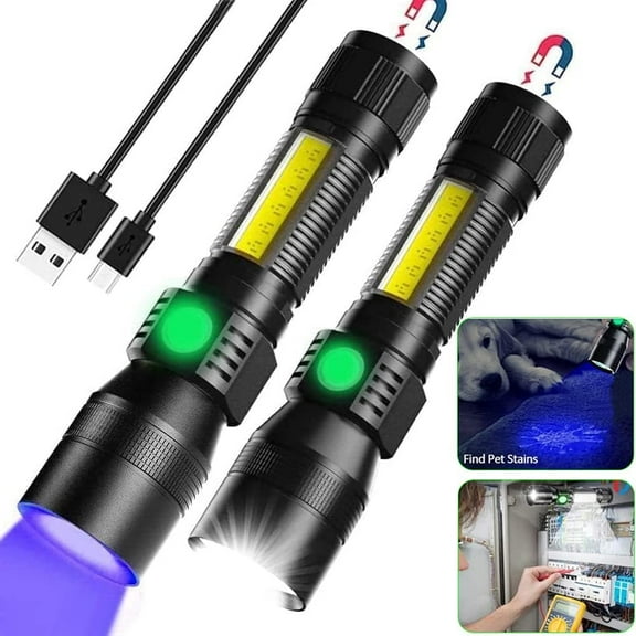 2000Lumen LED Light UV Flashlight, 3 in1 Super Bright Pocket with COB Flashlight for Pet Stains Detection,7Modes, IPX6 Waterproof,Zoomable for Camping,Hiking,Outdoor
