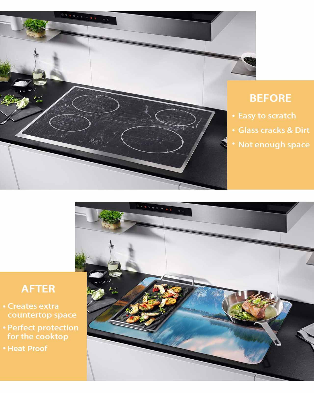 nqOlkjepod Large Induction Cooktop Protector Mat 24"x21", Blue Mountain Stove Top Covers for Electric Stove, Forest Modern Art Pastoral Decorative Stove Burner Cover Mats, Glass Top Stove Cover
