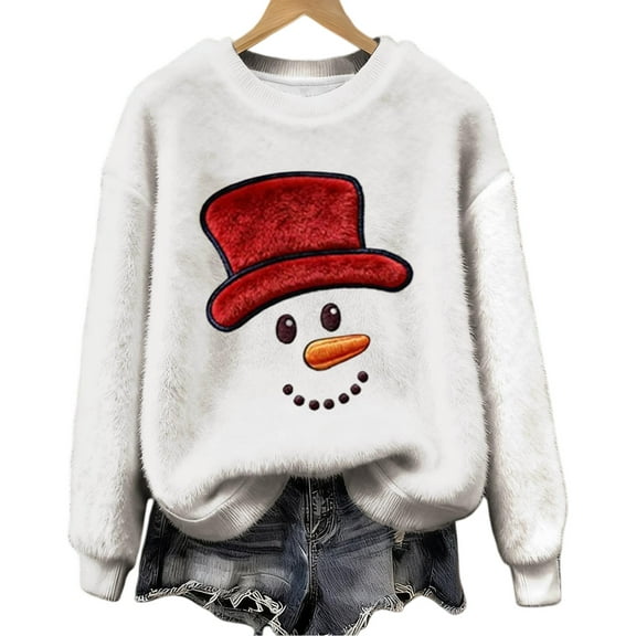 Womens Christmas Sweatshirt Flannel Long Sleeve Crewneck Tops Pullover Shirts