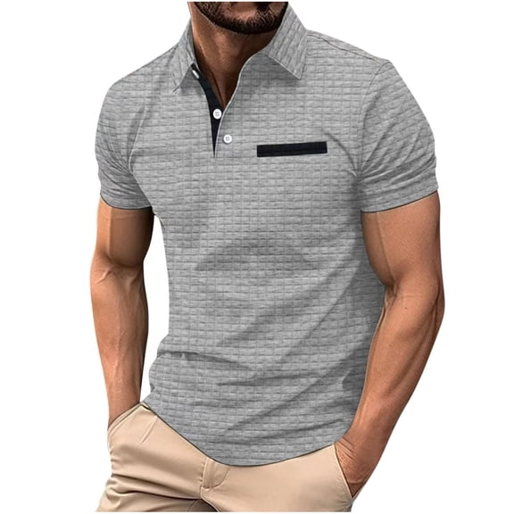Dagegui Men's Golf Shirts Gray Short Sleeve Collared T Shirt Color Block Slim Fit Athletic Shirts with Pocket Outdoor Sport Tee Tops S
