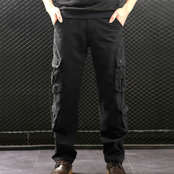 HOMADLES Cargo Pants for Men Warm and Flannel Windproof Straight Waterproof Jogger Multiple Pockets Cargo Pants Black