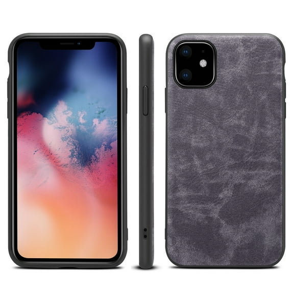 FIEWESEY Luxury Leather Designed for iPhone 11 Cases,Shockproof Grade Drop Protection Anti-Scratch Slim Thin TPU Bumper Protective Phone Case Cover for iPhone 11 6.1 inch(Black)