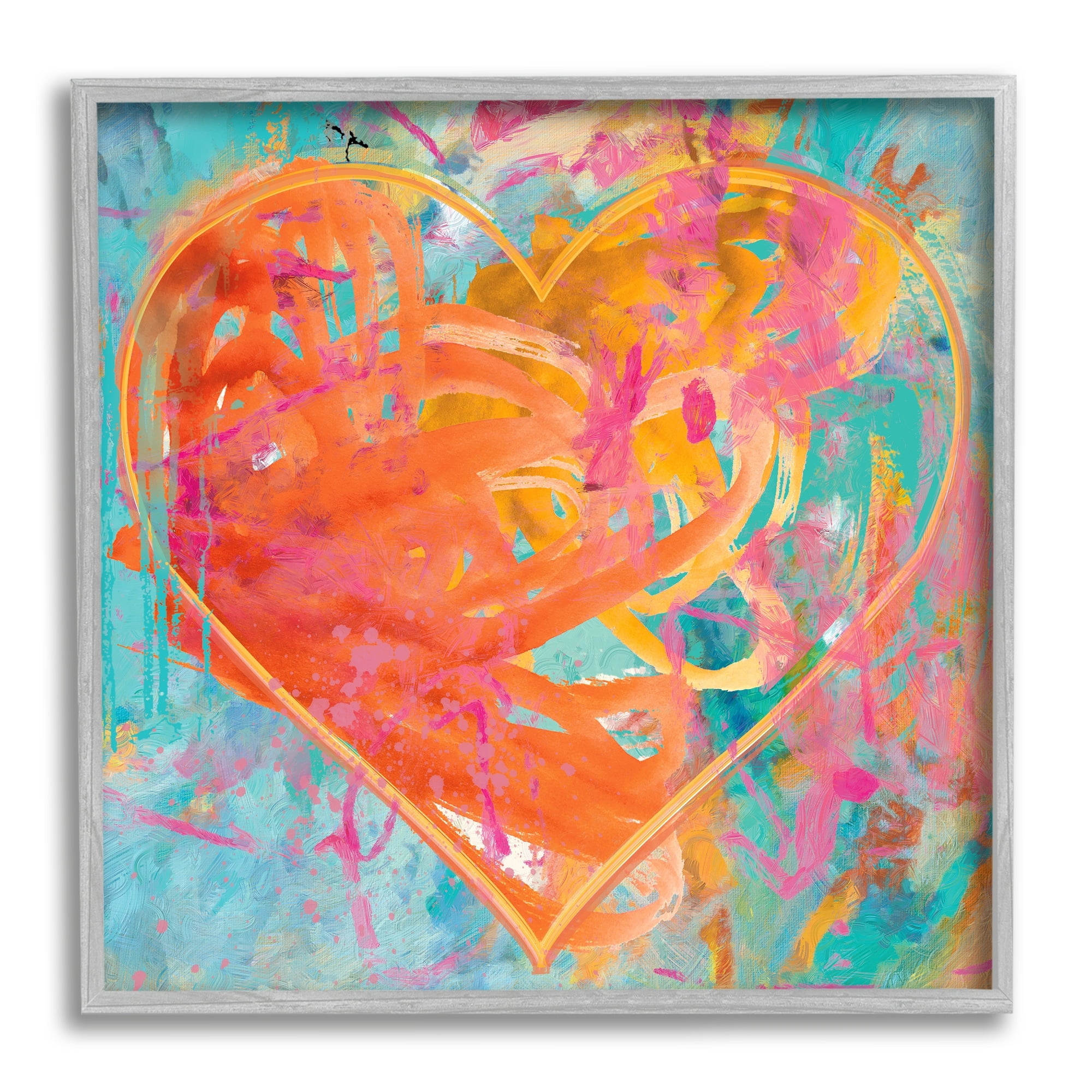 Stupell Industries Street Style Graffiti Heart Shape Bold Paint Splatter Painting Gray Framed Art Print Wall Art, Design by Porter Hastings