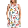 thumbnail image 1 of Balery Dinosaur Vestidos de verano para mujer con estampado: vestido holgado sin mangas, vestido playero informal y cómodo para días calurosos., 1 of 7