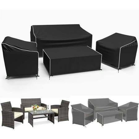 Patio Furniture Covers, 4-Piece Outdoor Furniture Cover Waterproof for Patio Loveseat, Chair and Coffee Table, 600D Heavy Duty, Grey
