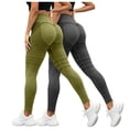 thumbnail image 2 of COMVALUE 2 Pack Butt Lifting Yoga Leggings for Women Tummy Control High Waist Seamless Booty Scrunch Gym Running Workout Pants Light Green for Size 3XL, 2 of 4
