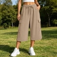 thumbnail image 3 of BUIGTTKLOP Womens Capri Pants Baggy Cargo Wide Leg Cropped Sweatpants Drawstring Casual Jogger with Pockets, 3 of 8