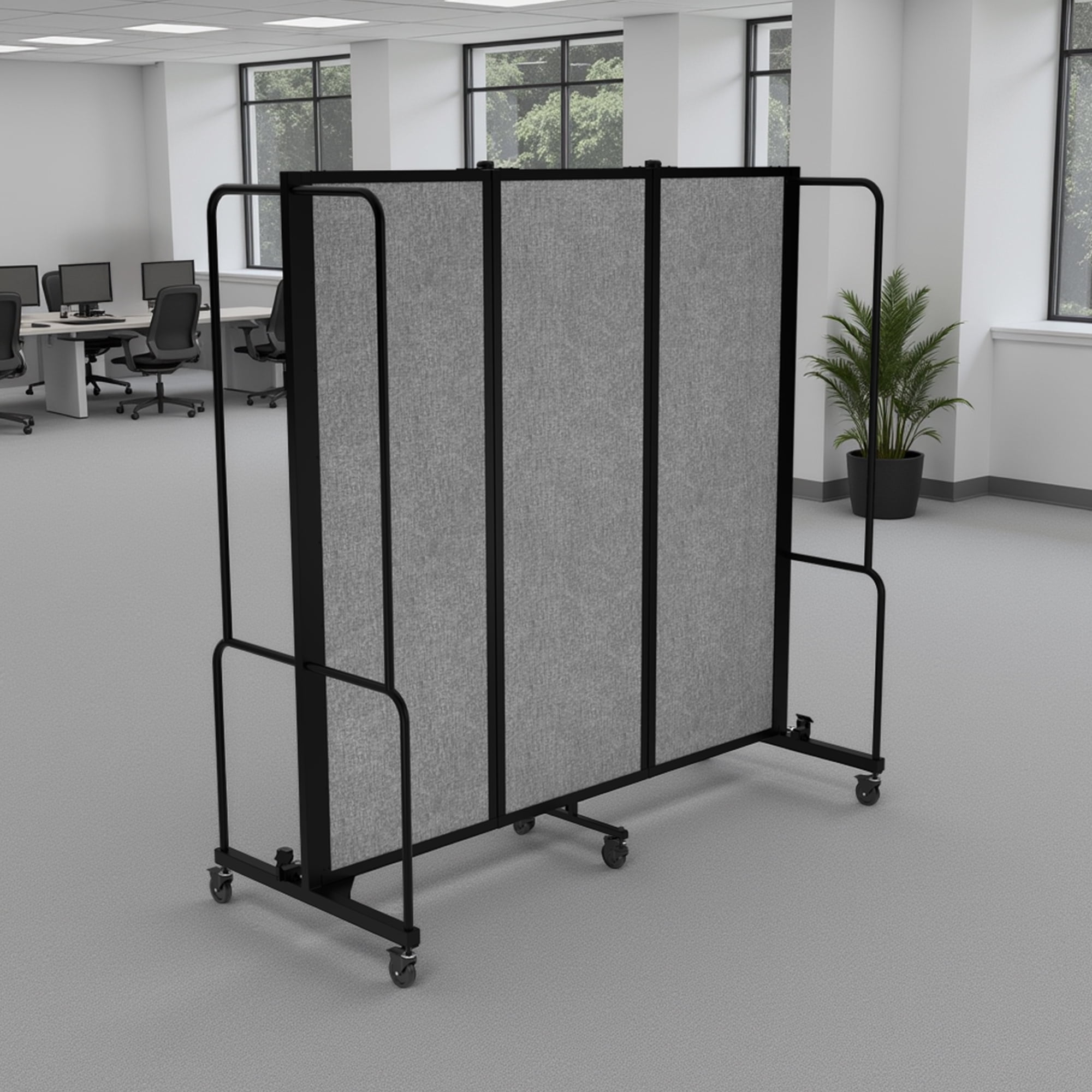 Hampden Furnishings Otis Collection Portable Room Divider, 3 Grey Panels, Black Frame
