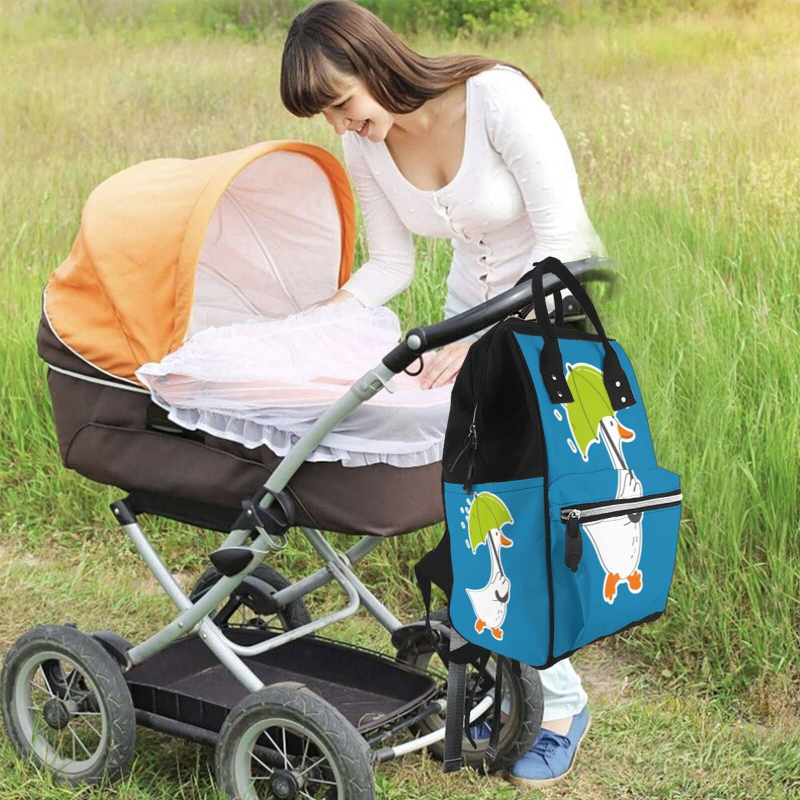 Defioc Goose Holding an Umbrella for Baby Diaper Bag Backpack - Baby Bag for Boys & Girls - Diaper Backpack - Large Travel Diaper Bags- Baby Registry Search & Shower Gifts