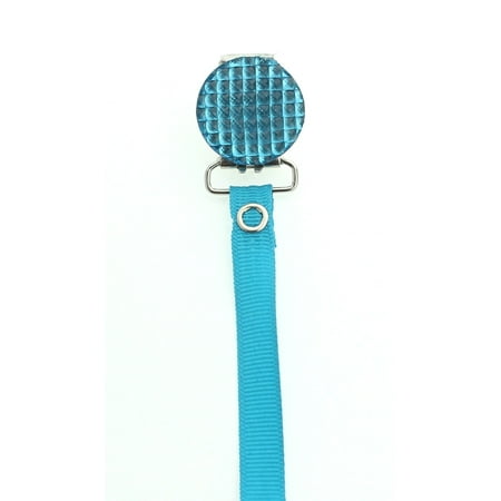 Quilted Crystal Pacifier Clip with Solid Ribbon, Blue Shades