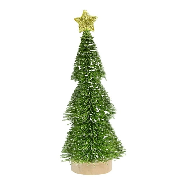 Mini árbol de Navidad artificial con nieve de 25 cm con base de madera, decoración navideña para mesa, fiestas, Año Nuevo y Navidad. Verde