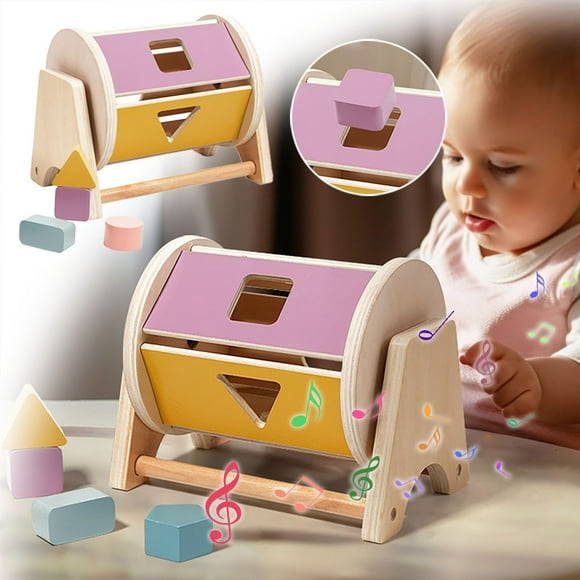 Tambour Textile d'Éveil pour Bébés, Jouet Éducatif - Tambour Sensoriel en Bois à Apprendre des Couleurs et des Formes, Tambour Roulant pour Usage Intérieur