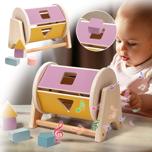Educational Wooden Shape Sorter Drum Sensory Toy for Toddlers Early Learning Activity Center with Rotating Design Fine Motor Skills Development