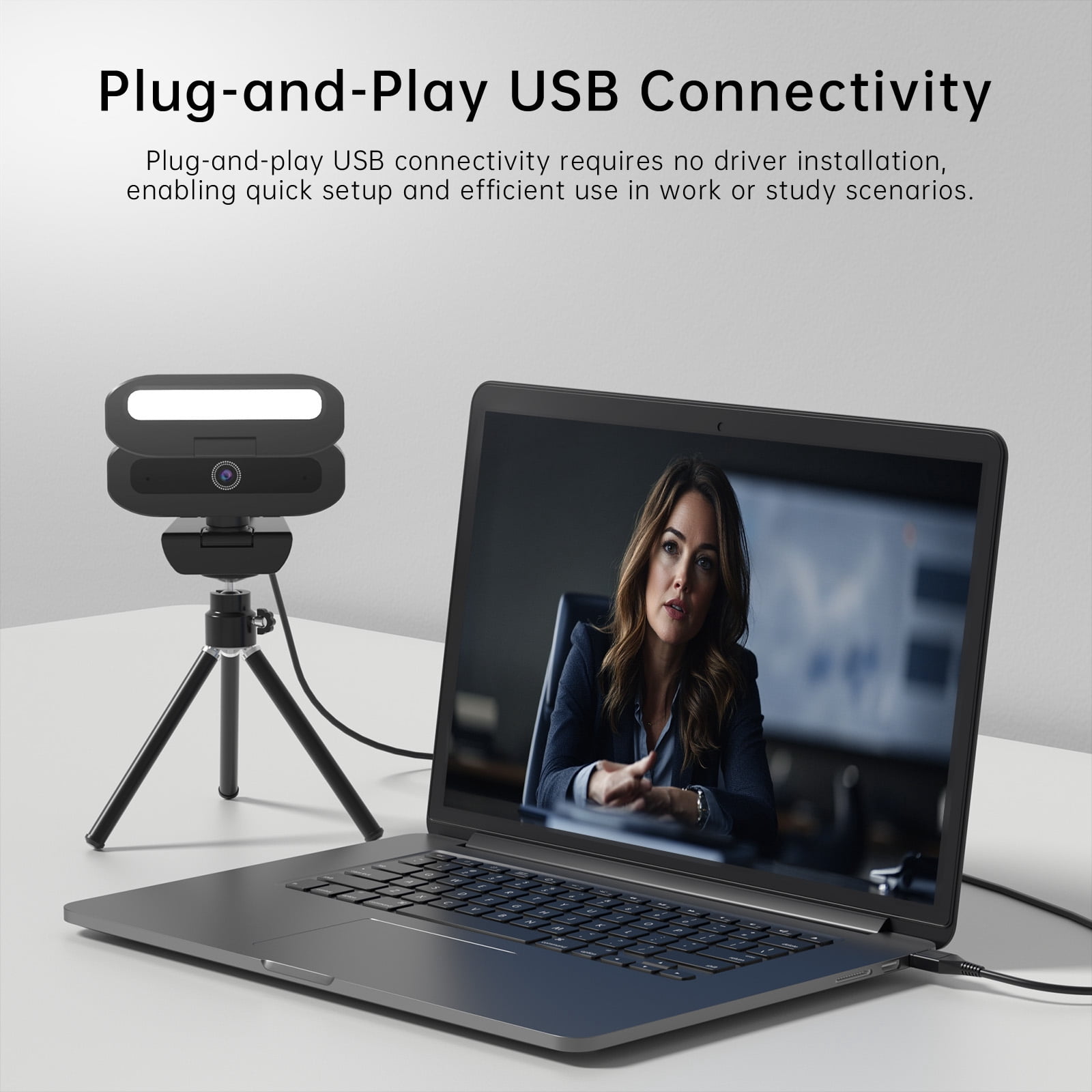 4K USB Webcam with Autofocus, Dual LED Fill Lights, Privacy Shutter, Tripod & Type-C Adapter for Streaming/Meetings