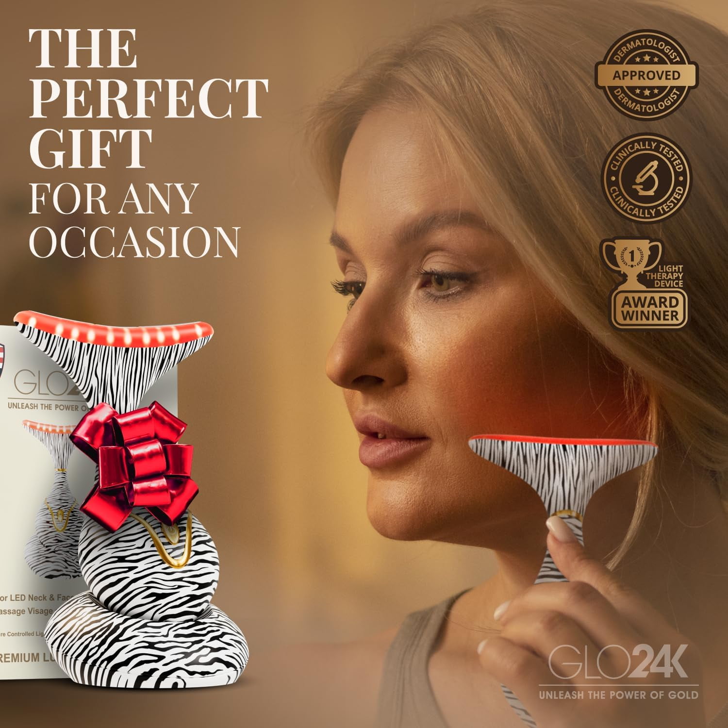 GLO24K Red Light for Face & Neck Beauty Device - 7 in 1 Facial Massager Tool and Neck Care Device for Neckline Care, Face and Neck Massager for Women