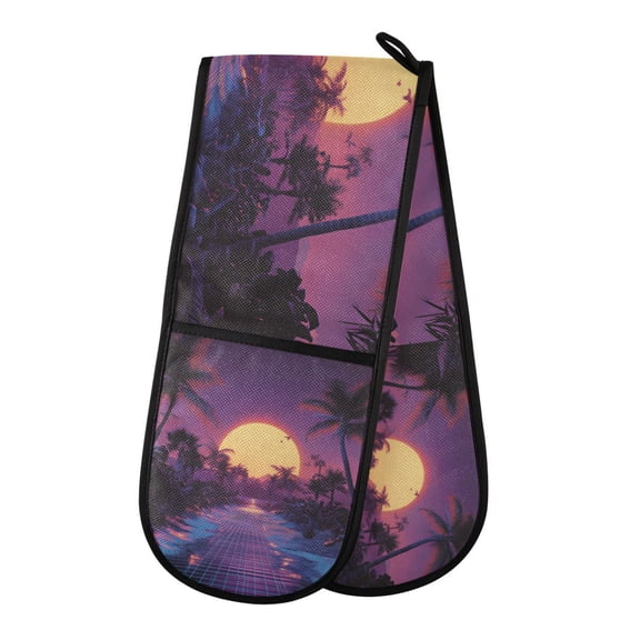 Yayeee Double Oven Mitt Kitchen Heat Resistant Baking 35" x7" Quilted Glove, Blue Neon Road