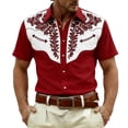 thumbnail image 2 of HOWPAY Oversized Shirts for Men Short Sleeve Button up Western Cowboy Print T Shirts Beach Vacation Casual Regular Fit Soft Summer Clothes Red XXL, 2 of 4