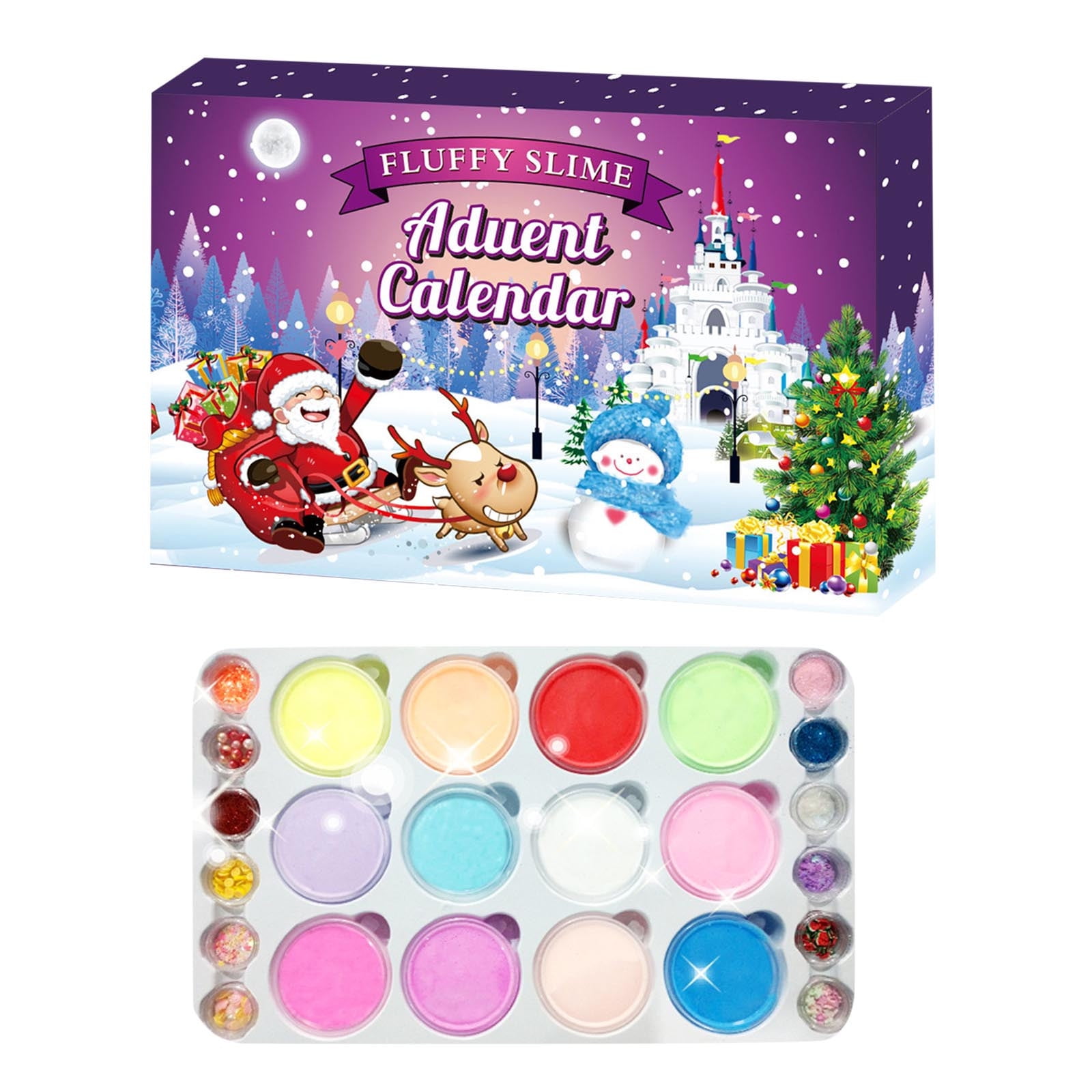 Calendrier De L'Avent Slime Noël – 24 Jours DIY Fluffy Crystal – Cadeau Créatif Pour Garçons Et Filles