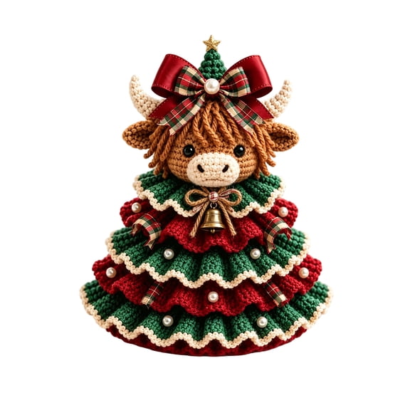 DIY Crochet Animal Christmas Tree Kit,Handmade Holiday Decoration Set, Beginner Christmas Kit,Tree Bow Pearl Embellishment,Christmas Craft Kit with Hook,Beads & Instructions,F