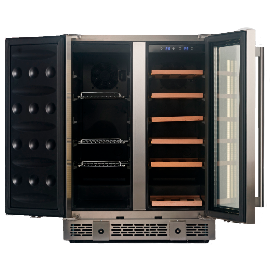 Chaleur 23" Dual Zone Fridge Wine Cooler and Beverege Refrigerator Built-in/Freestanding Beer and Wine Fridge with a Powerful Compressor, 20 Bottles and 88 Cans Capacity