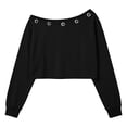 thumbnail image 5 of Women's Off Shoulder Crop Top Grommet Detail Long Sleeve Casual Pullover Sweatshirt, 5 of 9