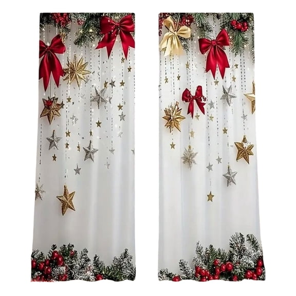 2PC Christmas Window Curtains, Ball Holiday Printed Curtains with Snowflakes Pine Branches for Bedroom Living Room, Classic Art Holiday Season Curtains,86.6x39.4 Inch