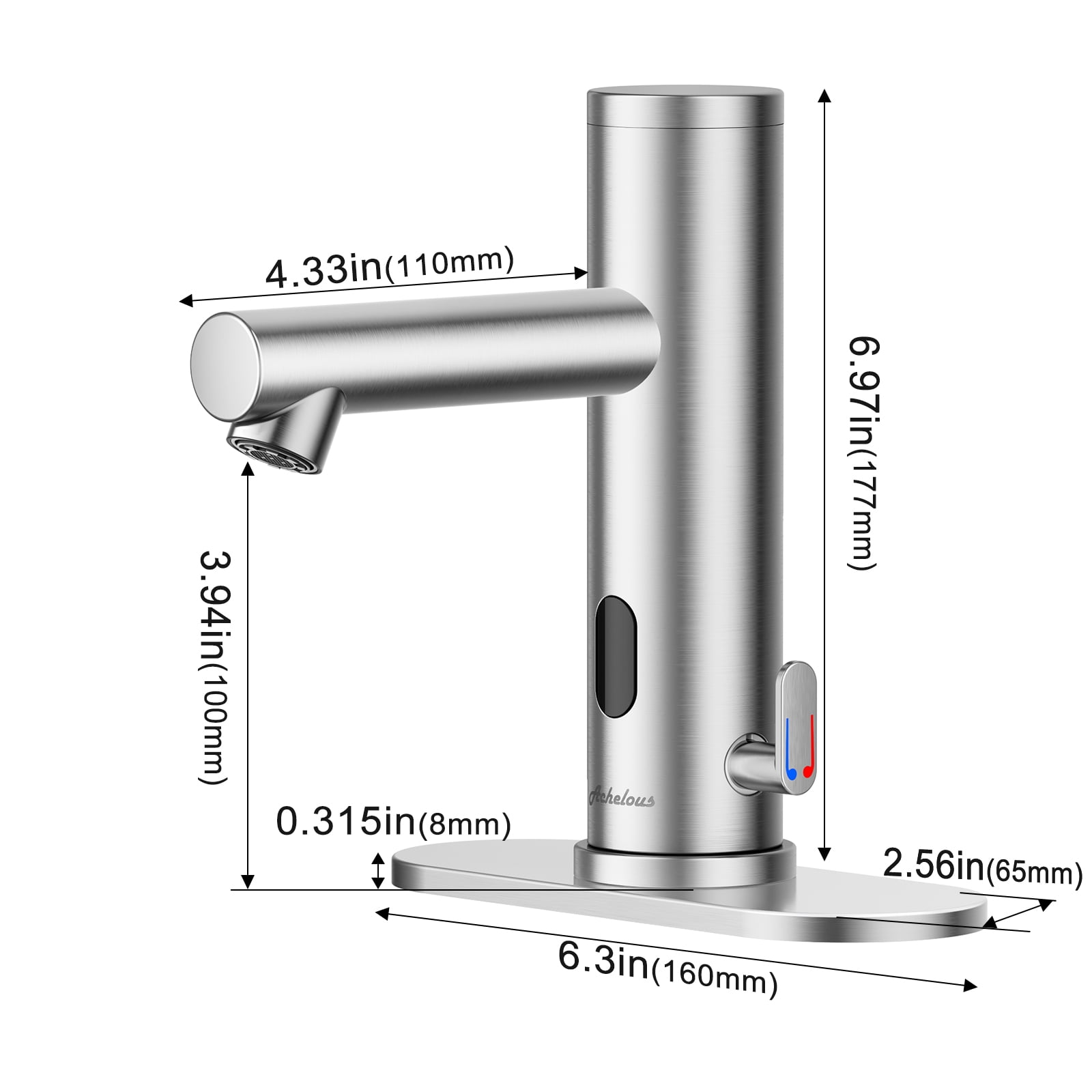 Achelous Automatic Touchless Bathroom Sink Faucet with Temperature Control Battery Powered Brushed Nickel