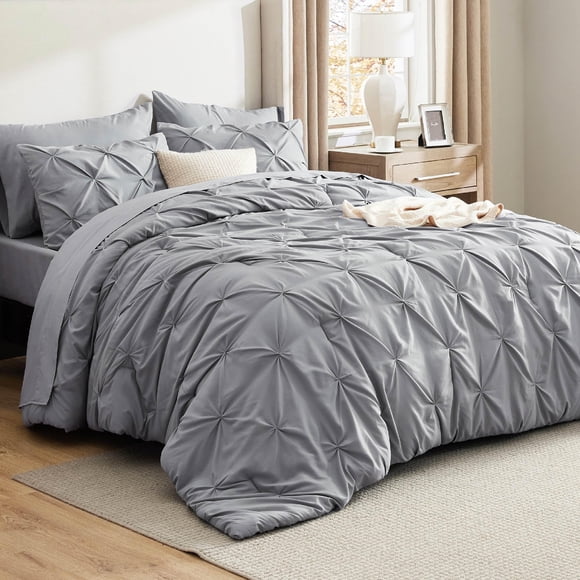 Juego de ropa de cama Bedsure, tamaño completo, 7 piezas, gris con edredón