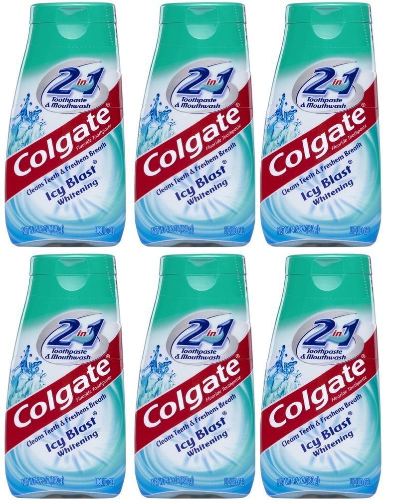 Colgate 2in1 Toothpaste & Mouthwash, Whitening Icy Blast, 4.6Ounce Tubes (Pack of 6