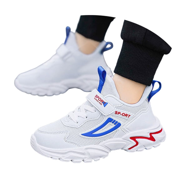 uikmnh Kids Breathable Mesh Sneakers with Blue and Red Accents Hook and Loop Sport Shoes for Boys Size:9-9.5 Years