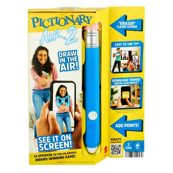 Pictionary Air 2 Family Game for Kids & Adults with Upgraded Light Pen & Digital Clue Packs